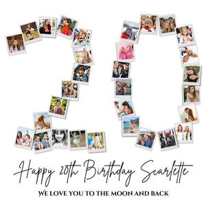 Collage photo 20e anniversaire, cadeau 20e anniversaire, anniversaire numéro 20 à imprimer, modèle de collage photo 20e, affiche modifiable 20e anniversaire