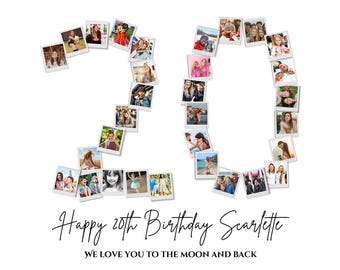 20th Birthday Photo Collage Template: Printable Number 20 (Digital Download)