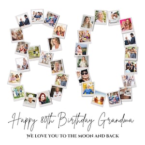 Sjabloon fotocollage 80e verjaardag, gepersonaliseerd 80e verjaardagscadeau voor oma of opa, nummercollage, cadeau vader, verjaardagscadeau, canva