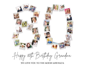 80th Birthday Photo Collage Template, Personalized 80th Birthday Gift for Grandma or Grandpa, Number Collage, Dad Gift, Birthday Gift, Canva