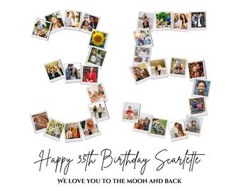35th Birthday Photo Collage Gift: Personalized Number Template (Canva Digital Download)