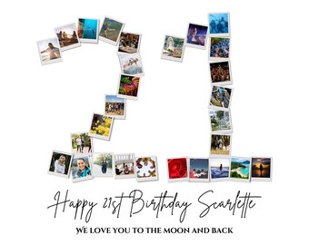 21st Birthday Photo Collage Template: Editable Number Design (Canva, Digital Download)