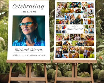 Modello di collage fotografico per funerali: cuore per la celebrazione della vita, 24x36, download digitale