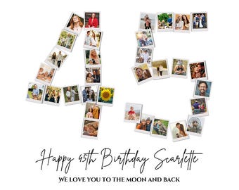 45th Birthday Photo Collage Gift: Personalized Number Template (Canva, Digital Download)