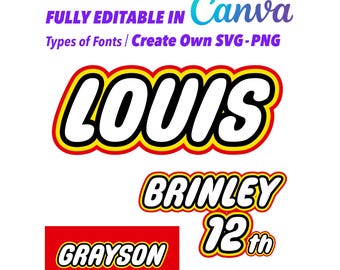 Building Blocks Font Editable logo, Birthday Decor, Canva Font, Canva Print, PNG Font, Canva Editable.