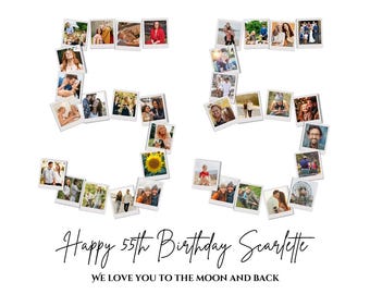 55th Birthday Photo Collage Template: Personalized Family Gift (Canva Digital Download)