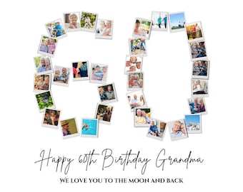 60th Birthday Photo Collage Template, Personalized 60th Birthday Gift for Women, Him, Mom, Birthday Gift Grandma Grandpa, Family Gift, Canva