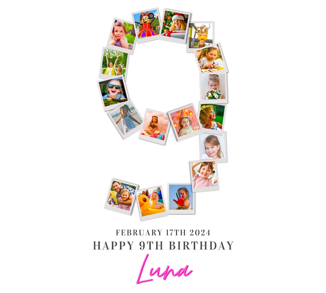 9th Birthday Photo Collage Template: Editable Number 9 Poster (digital ...