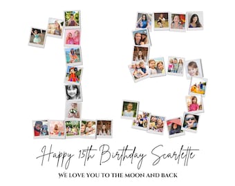 15th Birthday Photo Collage Template: Printable Number 15 (Digital Download)
