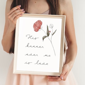 Sua bandeira sobre mim é o amor, Cântico dos Cânticos 2:4, impressão de versículos bíblicos, presente de dia dos namorados, presente de casamento, arte de parede cristã, presente de sogra