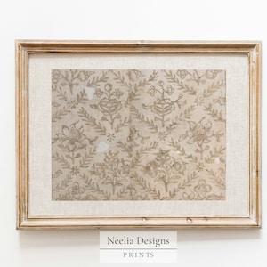Neutral Floral Vintage Textile on Linen | Vintage Pattern | Digital Print Wall Decor | PRINTABLE | 077