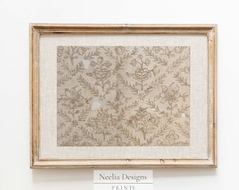 Neutral Floral Vintage Textile on Linen | Vintage Pattern | Digital Print Wall Decor | PRINTABLE | 077