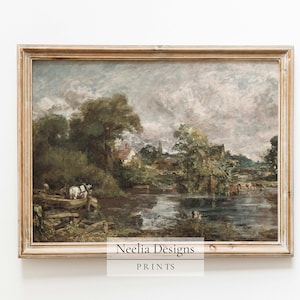 Horse and Cattle at the Pond | Vintage Painting | Digital Print Wall Decor | PRINTABLE | 052
