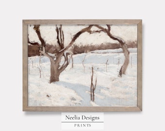 Winter Meadow Old Trees | Vintage Painting | Digital Print Wall Decor | PRINTABLE | 190