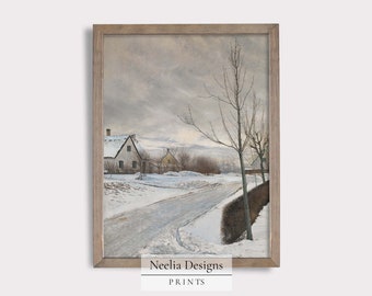 Houses in Winter Snow | Vintage Painting | Digital Print Wall Decor | PRINTABLE | 157