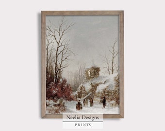 Walking to Church on a Snowy Winter Evening | Vintage Painting | Digital Print Wall Decor | PRINTABLE | 162
