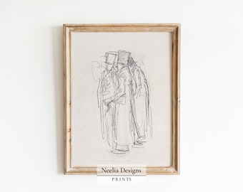 Bundled up Gentlemen in Winter Sketch | Vintage Drawing | Digital Print Wall Decor | PRINTABLE | 151