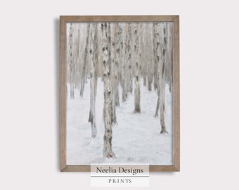 Snowy Birch Forest | Vintage Painting | Digital Print Wall Decor | PRINTABLE | 159