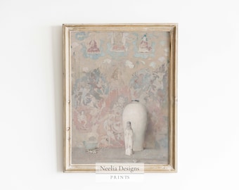 Ancient Asian Wall Vase and Statue | Vintage Painting | Digital Print Wall Decor | PRINTABLE | 181