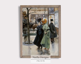 Shopping in Paris on a Cold Day | Vintage Painting | Digital Print Wall Decor | PRINTABLE | 158