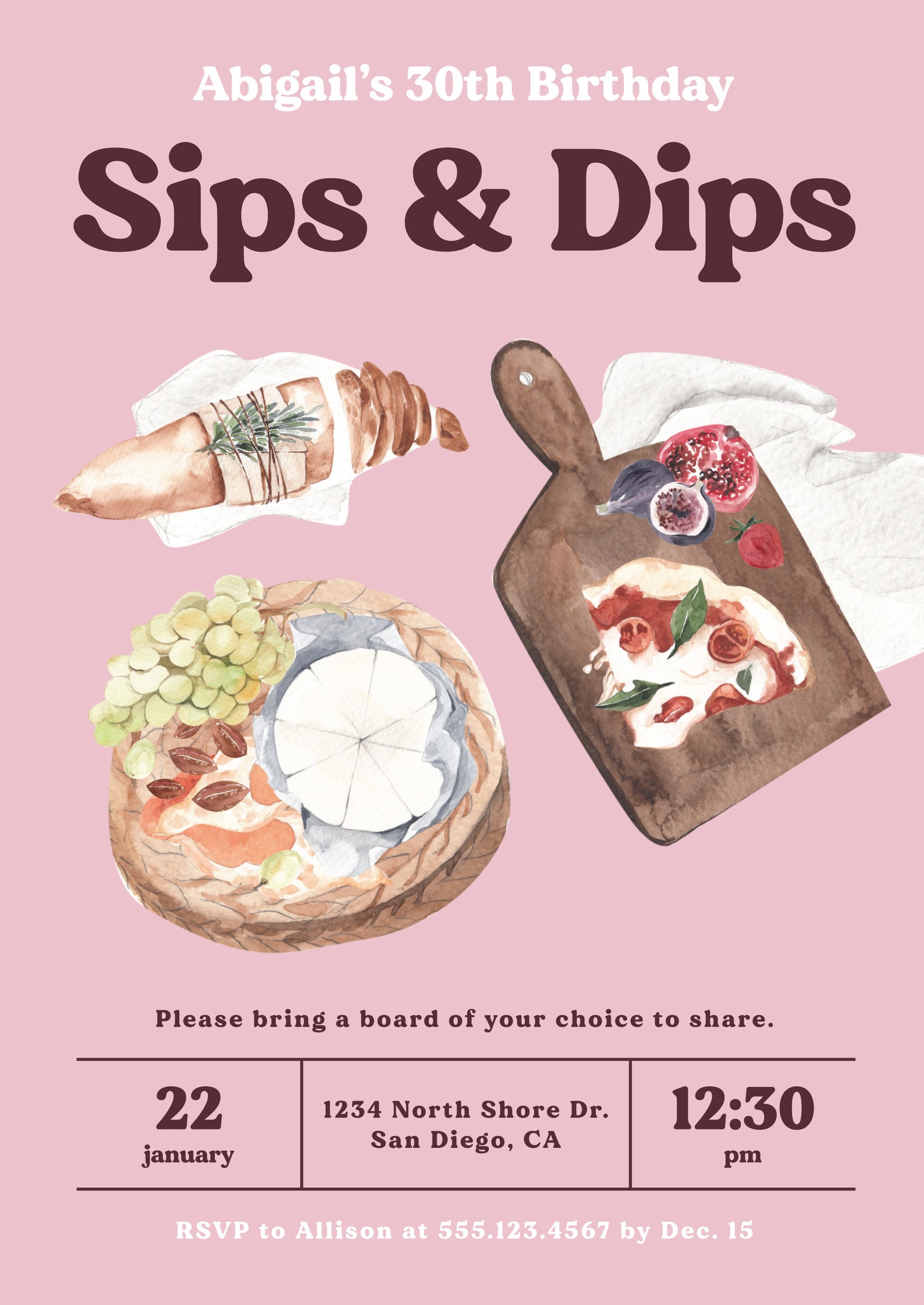 Charcuterie Party Birthday Invitation Sips and Dips Edit and Print Etsy