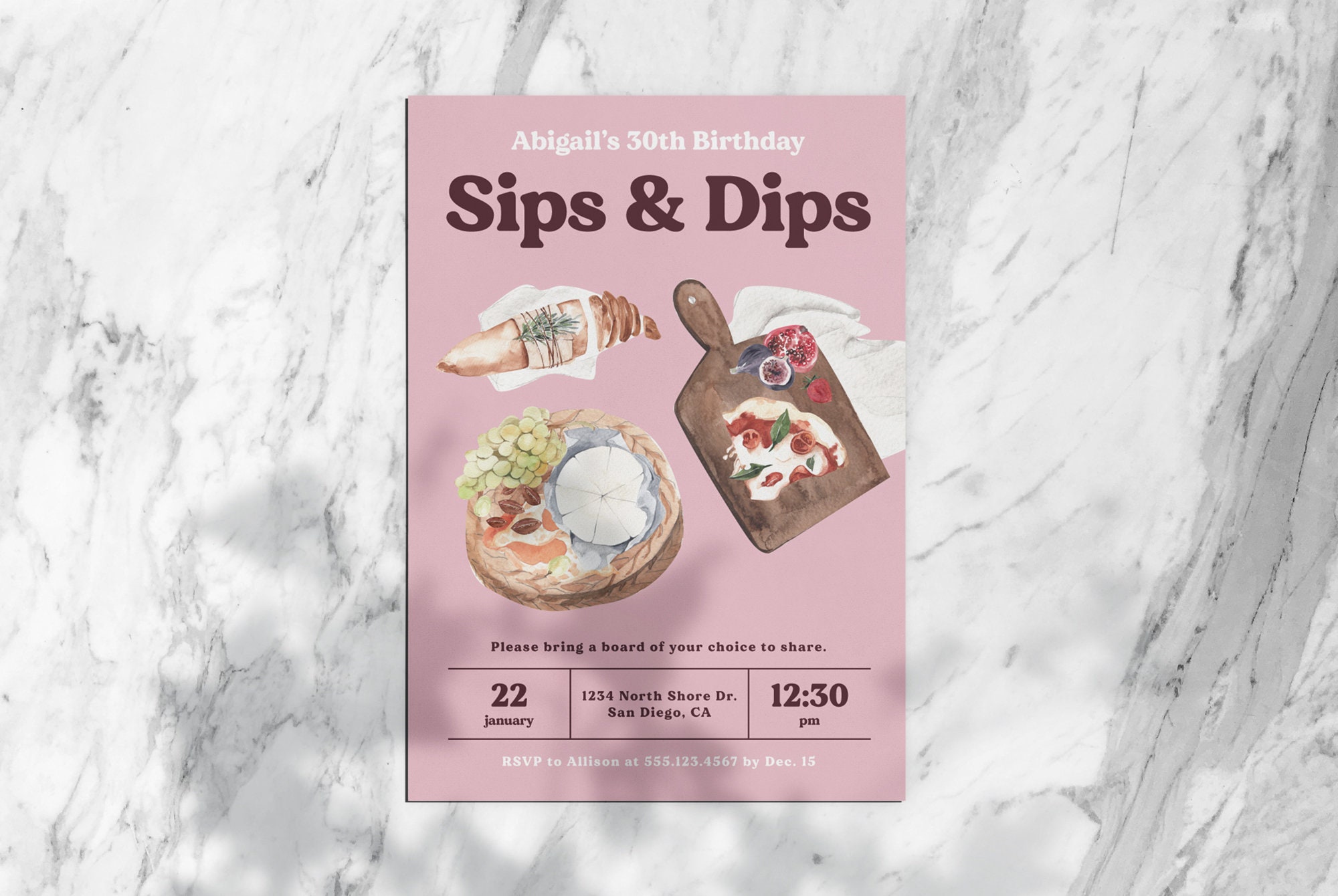 Charcuterie Party Birthday Invitation Sips and Dips Edit and Print Etsy
