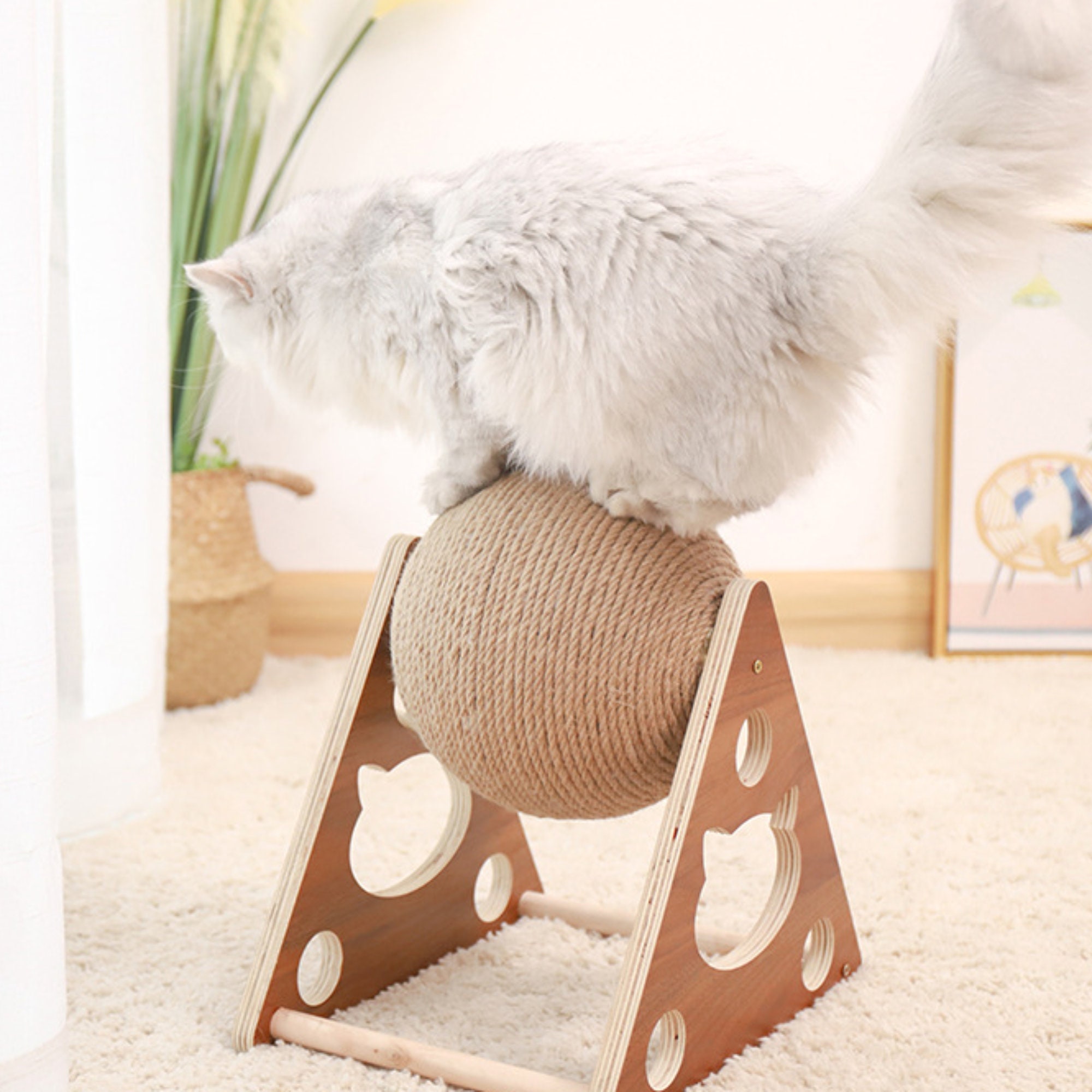 Sisal Rope Ball Cat Scratcher Modern Cat Scratcher Wood Cat Etsy