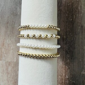 18k Gold Filled Beaded Bracelets | Stacking Bracelet | Gift | Pearl