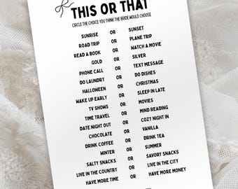 Bride Would You Rather, Bridal Shower Game Printable, Editable Template, This or That, Bachelorette Party Activity, Instant Download