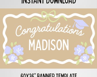Congratulations Graduation Banner Template - Canva Editable Digital Download (60x36) - Grad Party, Party Banner, Hand Painted Banner