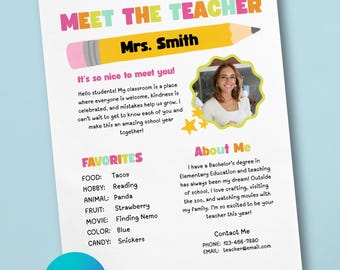 Meet The Teacher Template, Editable Meet Your Teacher Flyer, Canva Template, Instant Download