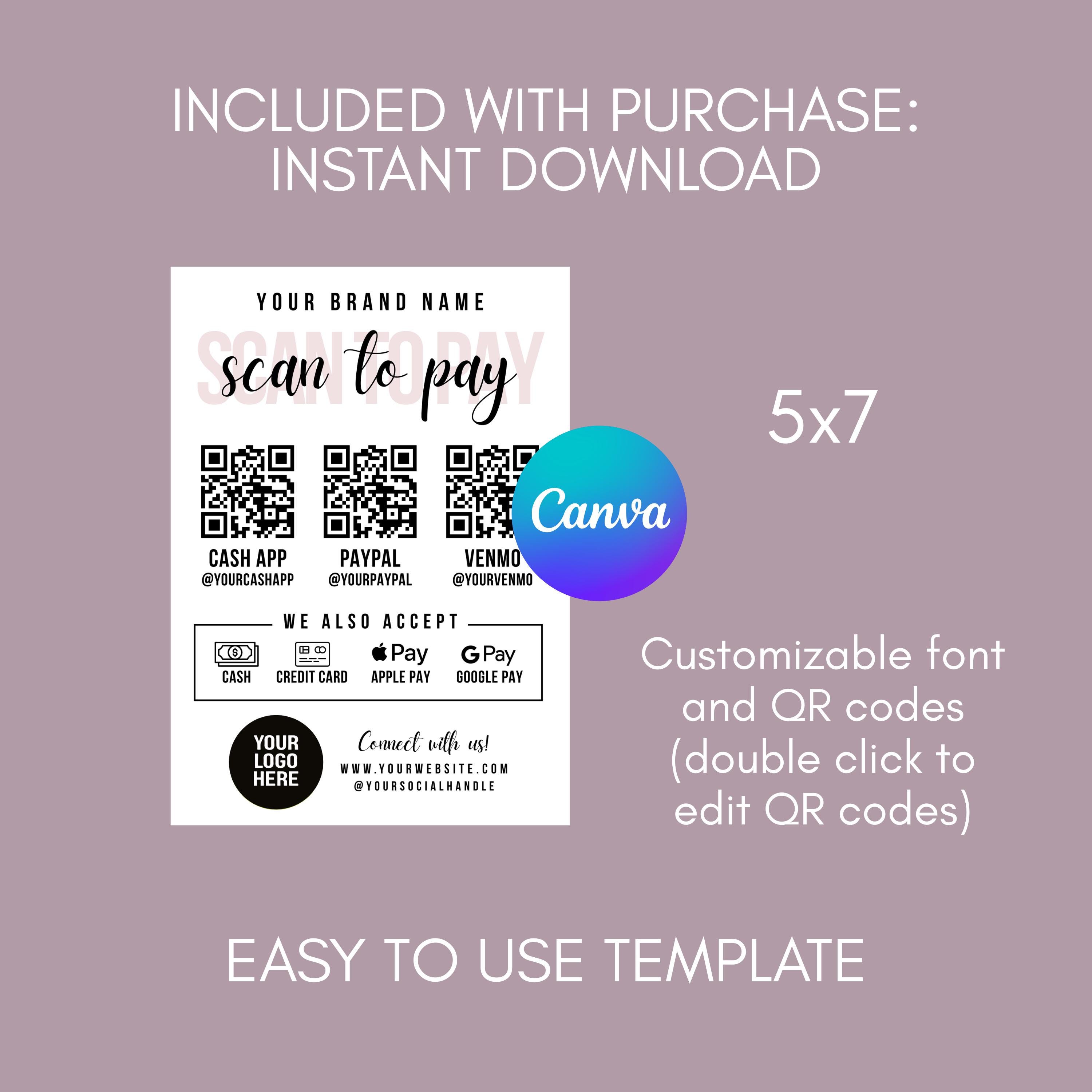 Editable Qr Permit Scan Editable Scan to Pay Sign QR Code Template, Printable Sign, Editable ...