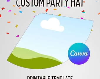 Custom Party Hat Template | Drag and Drop Printable Birthday Party Supplies | DIY Canva Template
