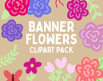 Customizable Hand Drawn Banner Flowers | Canva Banner Template Elements | Instant Download