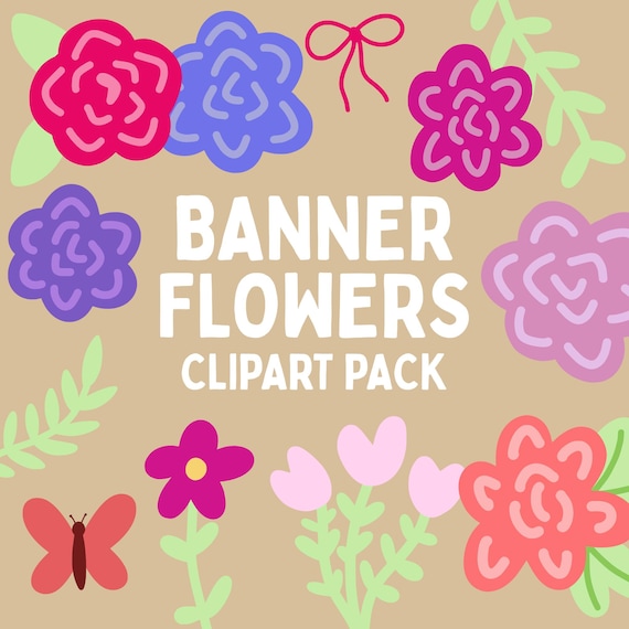 Customizable Hand Drawn Banner Flowers | Canva Banner Template Elements | Instant Download
