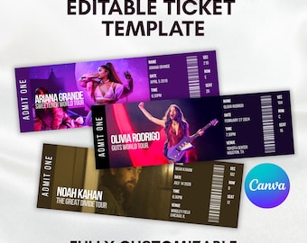 Editable Concert Ticket Template – Customizable Tour Keepsake, Canva Template, Blank Custom Ticket Printable (Digital Download)