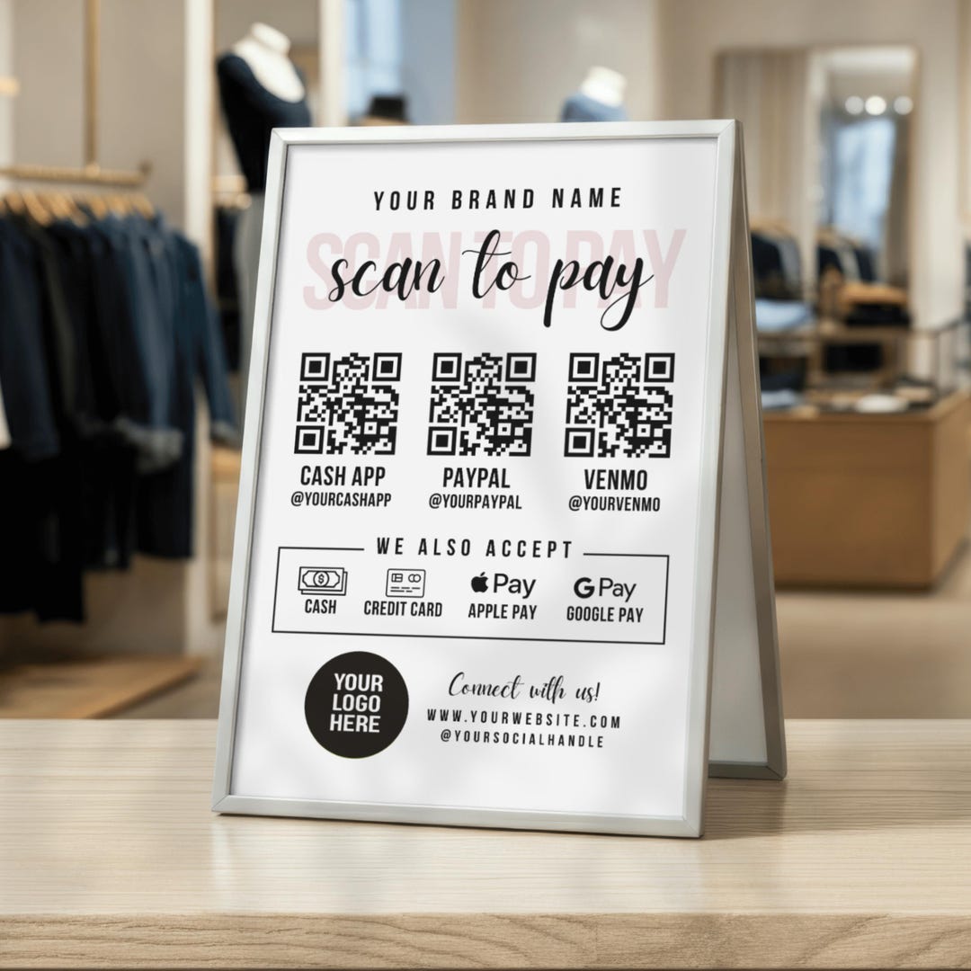 Editable Scan to Pay Sign QR Code Template, Printable Sign, Editable ...