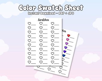 Printable Heart Swatch Sheet: Marker Color Test (PDF/JPG)
