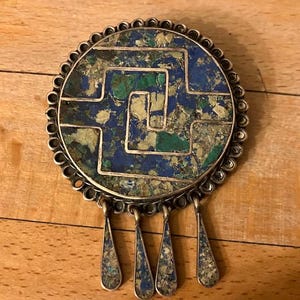 Vintage Sterling Silver Pin and Pendant with turquoise/lapis color inlay