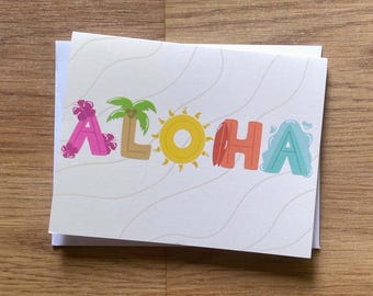 Aloha, Hawaii. Tarjeta de felicitación plegable, interior en blanco.
