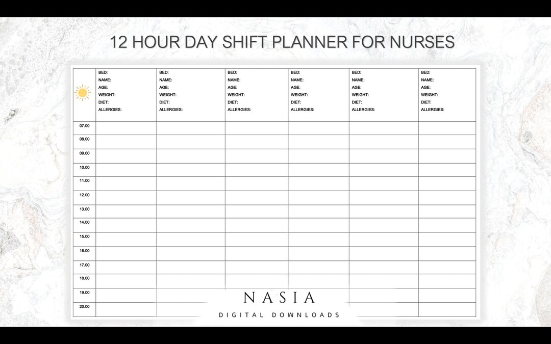 Nursing Day Night 12 Hourly Shift Planner Etsy New Zealand