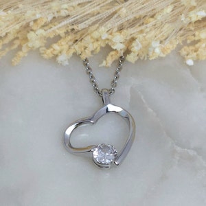 Heart necklace, silver heart necklace, silver necklace,heart pendant, zirconia heart necklace, minimalist necklace, heart charm