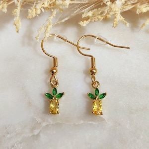 Pineapple earrings, pineapple charm, pineapple charm earrings, pineapple pendant, fruit earrings, fruit charm, zirconia pineapple,