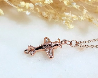 Airplane necklace, plane necklace, airplane charm, rose gold plane, aviation necklace, rose gold necklace, flight attendant gift