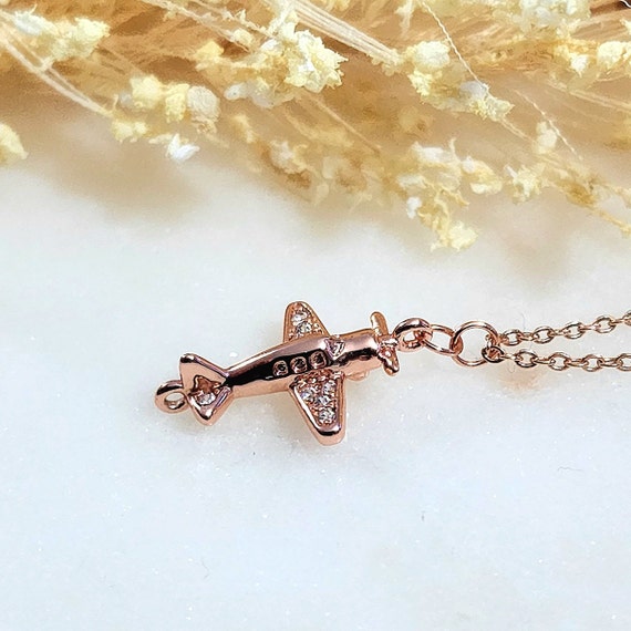 Gold Airplane Charm Pendant Necklace