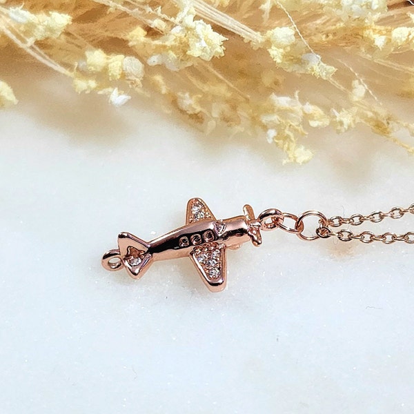 Airplane necklace, plane necklace, airplane charm, rose gold plane, aviation necklace, rose gold necklace, flight attendant gift