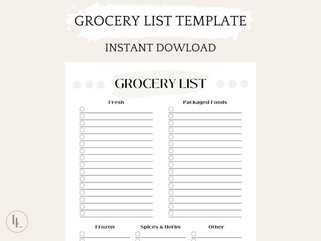 Grocery List Editable Template Grocery List Printable Download Grocery List Editable Template Grocery List Printable Download