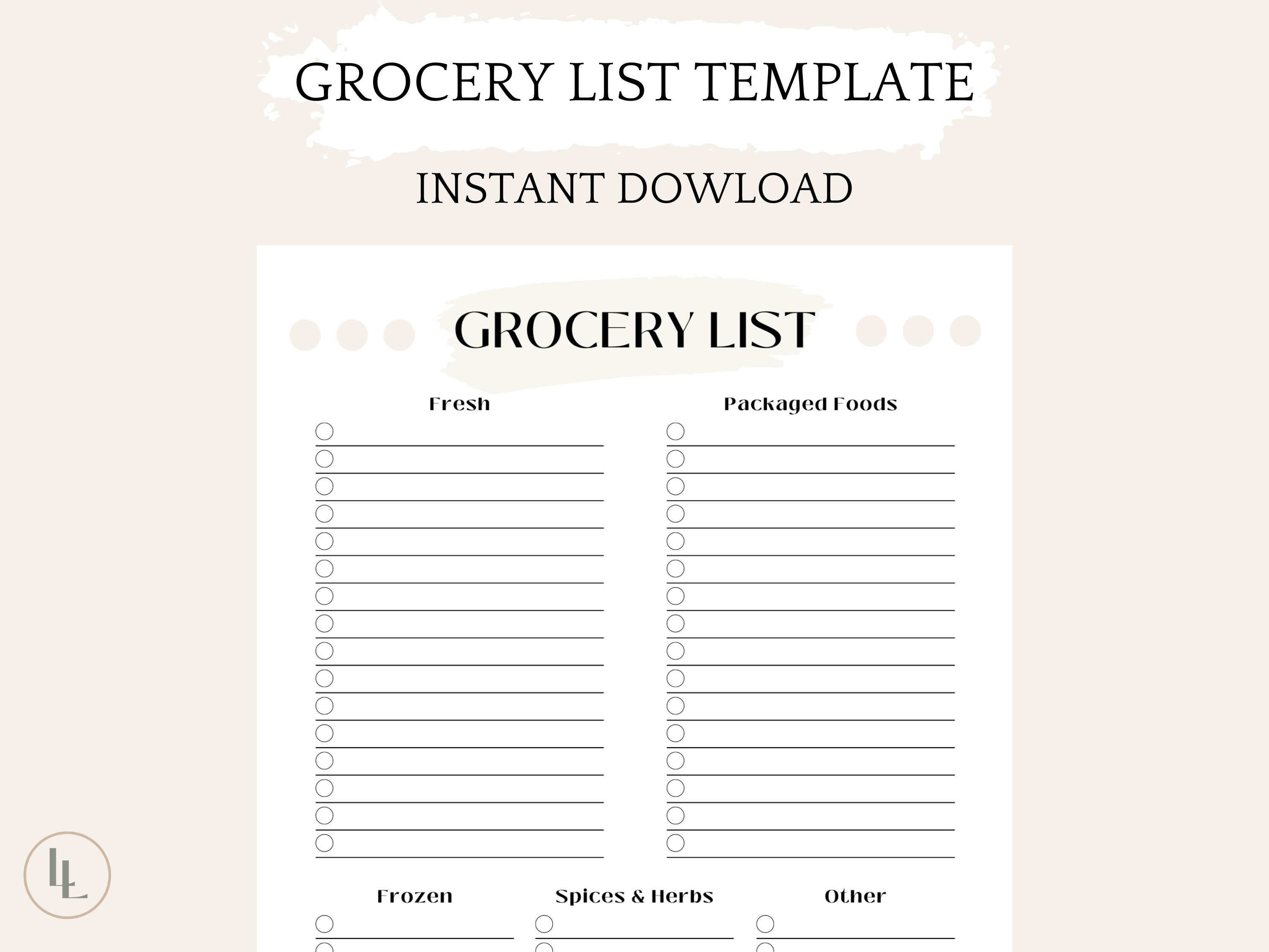 Grocery List Editable Template Grocery List Printable - Etsy