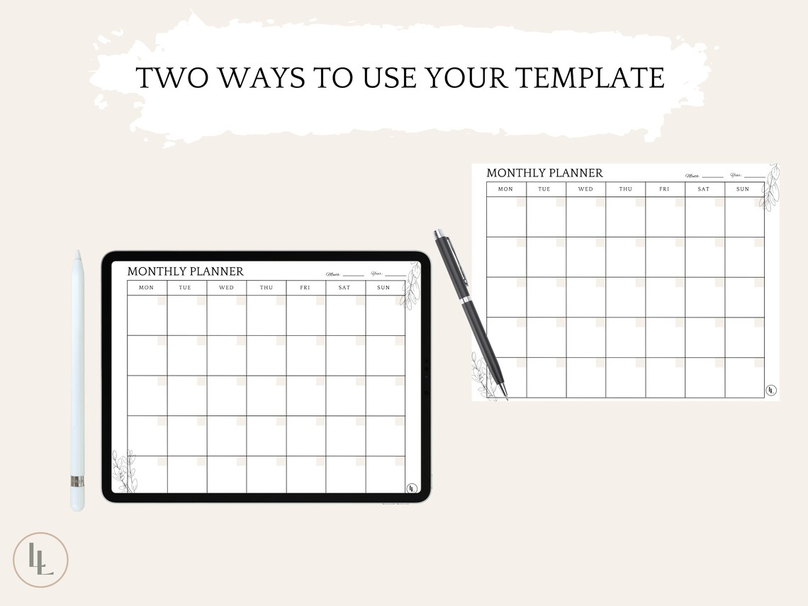 Monthly Calendar Planner Editable Template Blank Monthly - Etsy