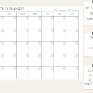 Monthly Calendar Planner Editable Template, Blank Monthly Calendar ...